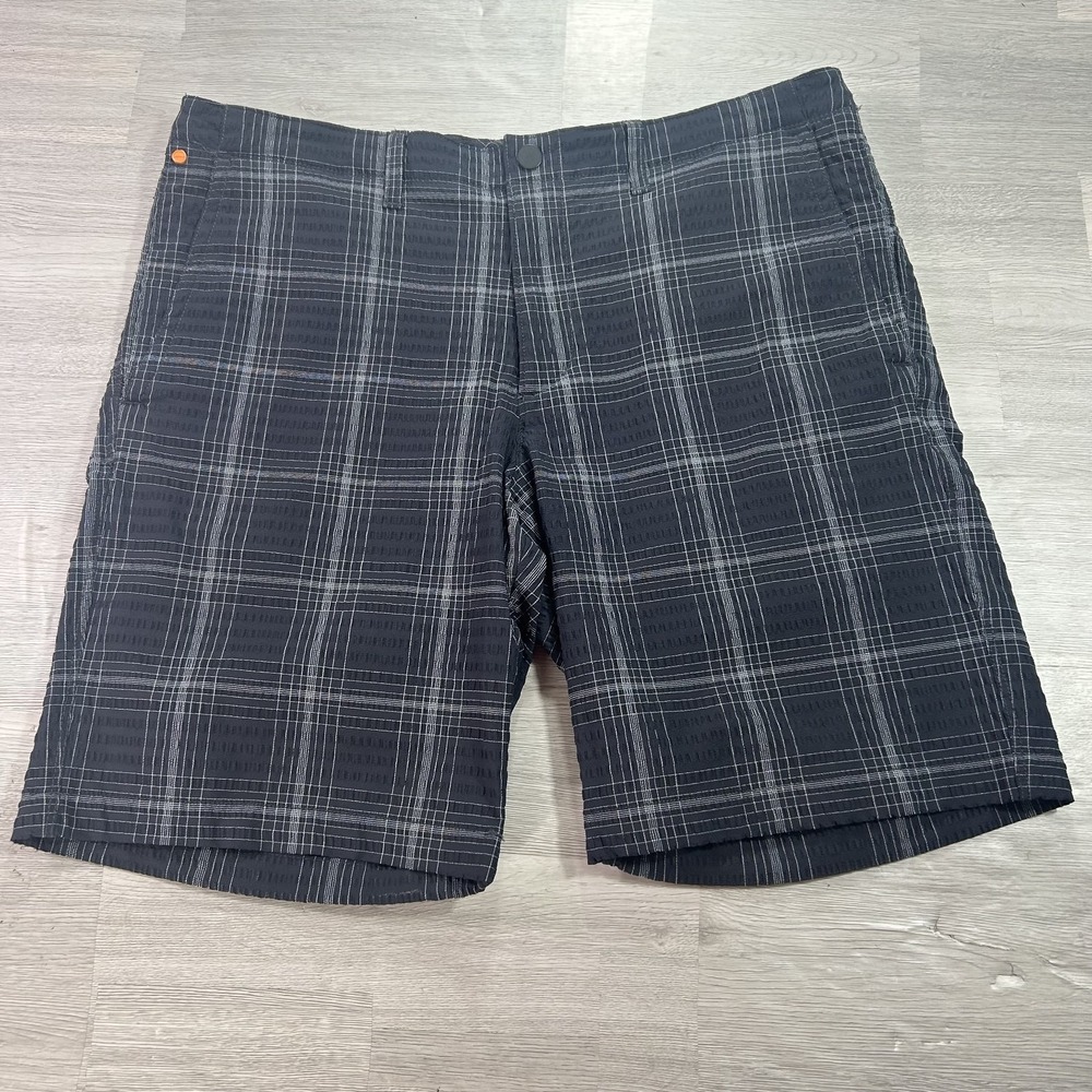 Tommy Bahama Plaid Bermuda Shorts Mens 34 Black 11" Inseam Nylon Spandex Stretch